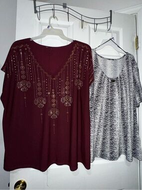 2 Women's fancy work tops - A Wine blingy top- Elegant hip black speckle top